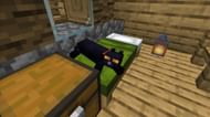 Cats can occasionally lay on beds and purr in Minecraft (Image via Mojang)